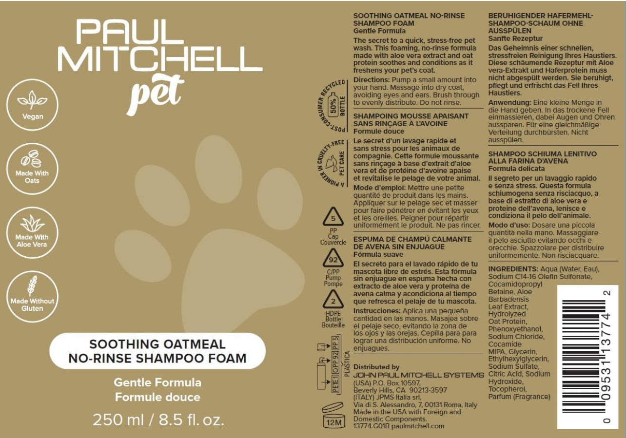 Pet Soothing Oatmeal Shampoo en seco Paul Mitchell