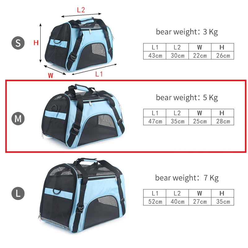 Pet Carrier Mascotas mascotas pequeñas-medianas de 3 a 5Kg