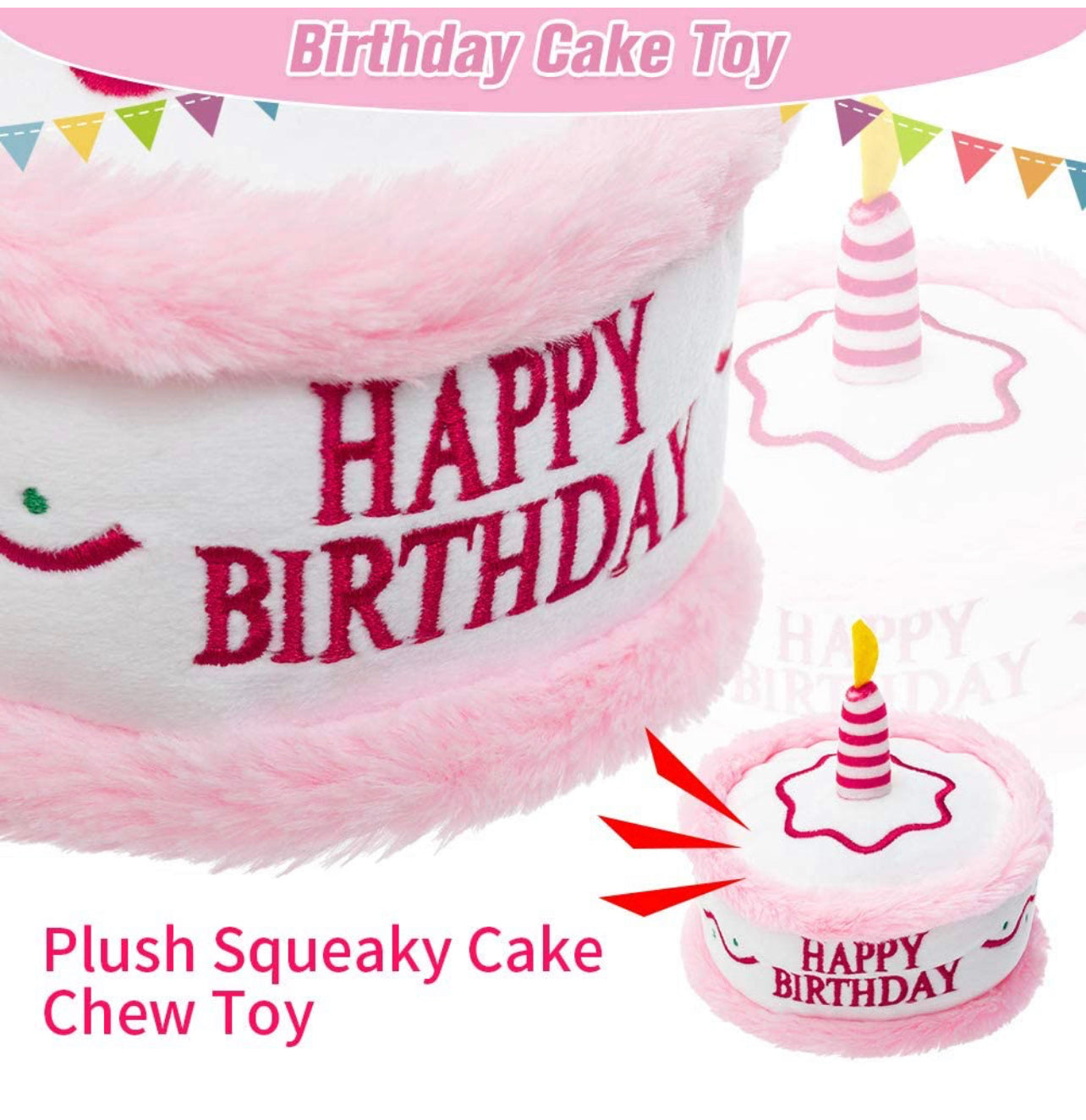 EXPAWLORER Traje de cumpleaños, lindo sombrero, bufanda y pastel chirriante