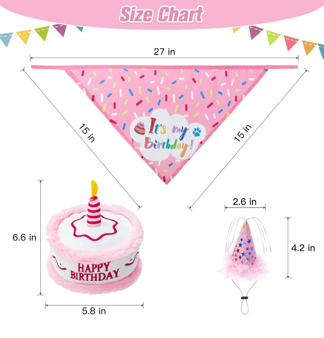 EXPAWLORER Traje de cumpleaños, lindo sombrero, bufanda y pastel chirriante